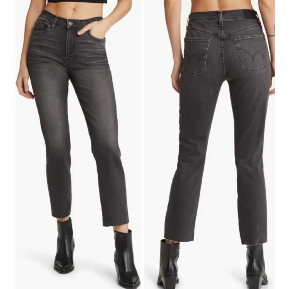 Edwin Bree Slim Straight Washed Black Raw Hem 26